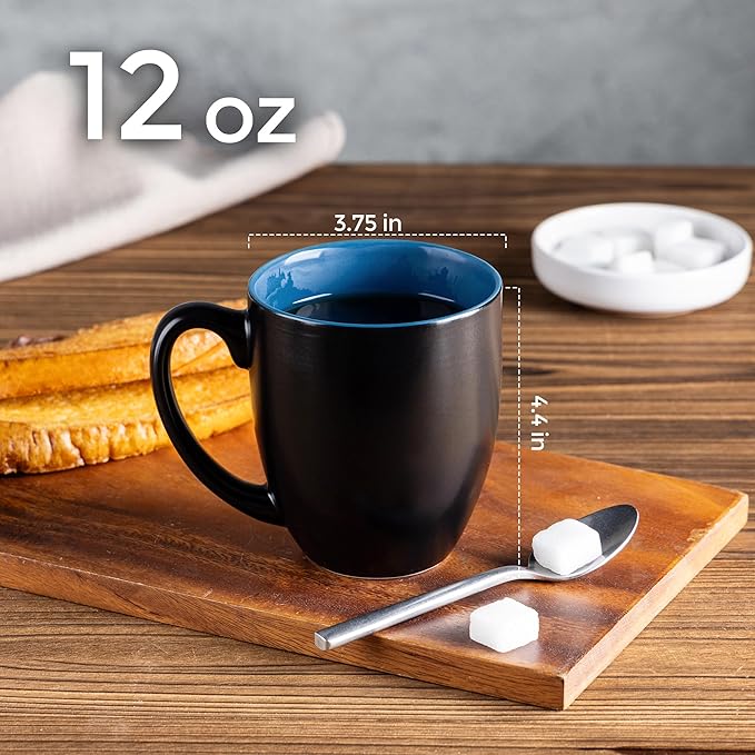 GBHOME 12oz Coffee Mugs Set of 6, Large Ceramic Coffee Mugs for Man, Woman, Dad, Mom, Modern Coffee Mugs Set with handle for Tea/Latte/Cappuccino/Milk/Cocoa. Dishwasher&Microwave Safe,Blue