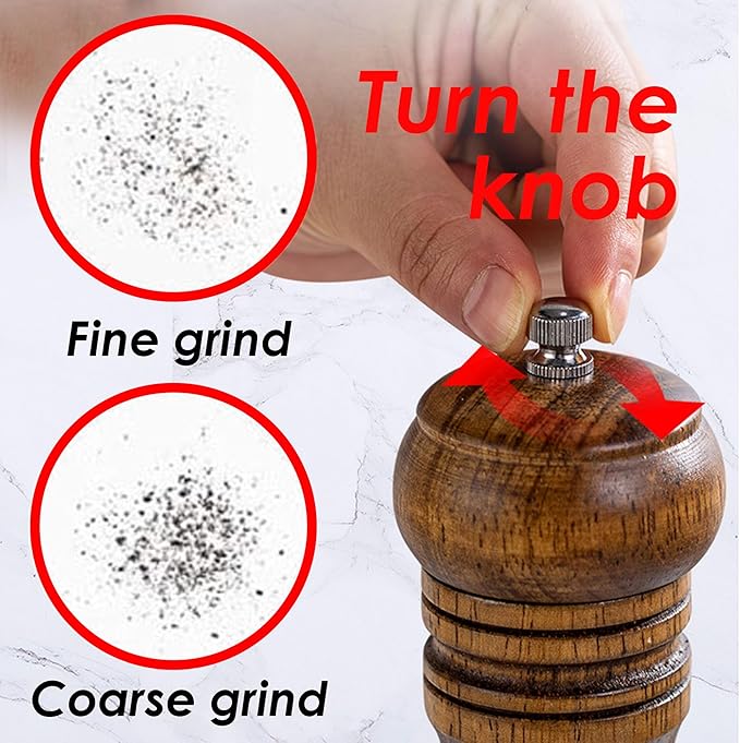 Wooden Pepper Grinder, Salt and Pepper Mills, Adjustable Coarseness with Ceramic Blades, With Visible Window