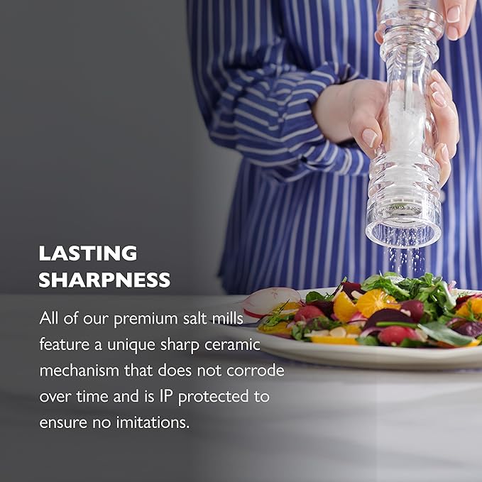 Cole & Mason London Refillable Spice Mill - Kitchen & Home Accessory - Table Black Pepper Grinder - Pepper Mill with Carbon Steel Mechanism - 8", Acrylic