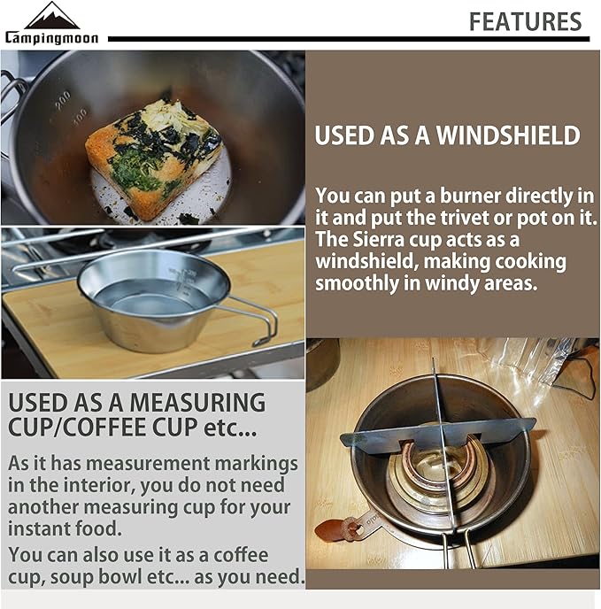 CAMPINGMOON 2pcs/4pcs Set Stainless Steel Camping Sierra Cup 310ml (4pcs Set)