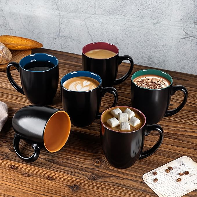GBHOME 12oz Coffee Mugs Set of 6, Large Ceramic Coffee Mugs for Man, Woman, Dad, Mom, Modern Coffee Mugs Set with handle for Tea/Latte/Cappuccino/Milk/Cocoa. Dishwasher&Microwave Safe,Multi-Color