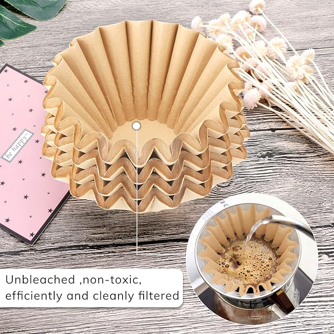 EUSOAR 1-4 Cup Disposable Coffee Filters, 100 count Filter Replacement, Natural Brown Unbleached, fit small Basket Style Single Serve Coffee Makers, for Home Office Use Pour Over and Drip Coffee Maker