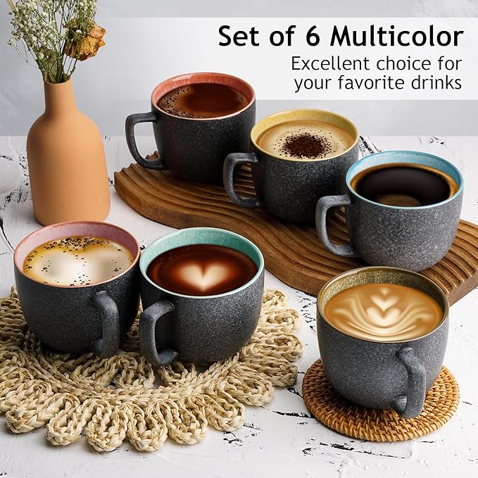 MIAMIO - 6 x 16 oz. coffee cups/mug set/coffee cup large/modern stoneware coffee mugs - Las Palmitas Collection