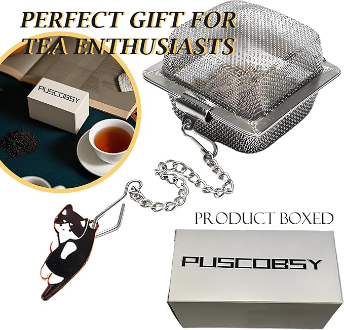 Cat Tea Infuser Set, 2 PCS Cubic Tea Diffusers for Loose Tea, Stainless Steel Tea Ball with Cute Charm Pendant, Reusable Tea Steeper for Tea Extraction and Cold Brewing, Black & Orange Cat