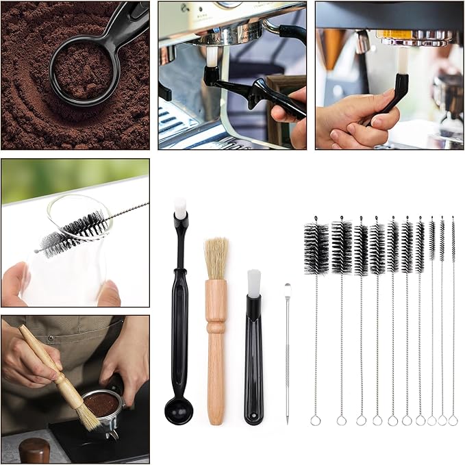 14 PCS Coffee Grinder Cleaning Brush Set,Espresso Machine Cleaning Brush Kit, Multifunctional Burr Cleaner Brushes Bristle Tools for Barista Home Kitchen Commercial Use