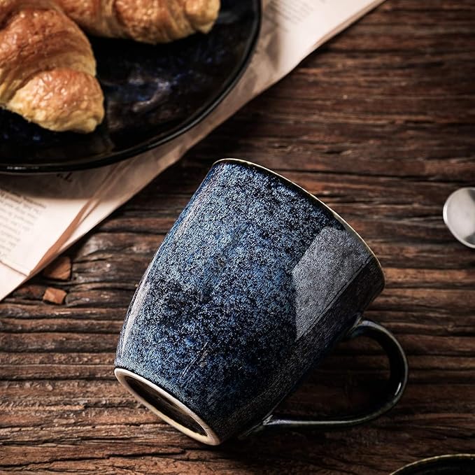 vicrays Coffee Mug Set, 12 Ounce, Set of 6, Ceramic Mug for Men, Women, Unique Glazed Mugs with Handle for Coffee, Tea, Milk, Cocoa, Cereal(blue)