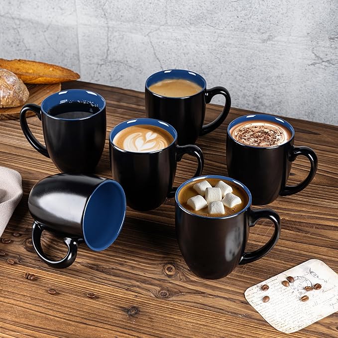 GBHOME 12oz Coffee Mugs Set of 6, Large Ceramic Coffee Mugs for Man, Woman, Dad, Mom, Modern Coffee Mugs Set with handle for Tea/Latte/Cappuccino/Milk/Cocoa. Dishwasher&Microwave Safe,Blue