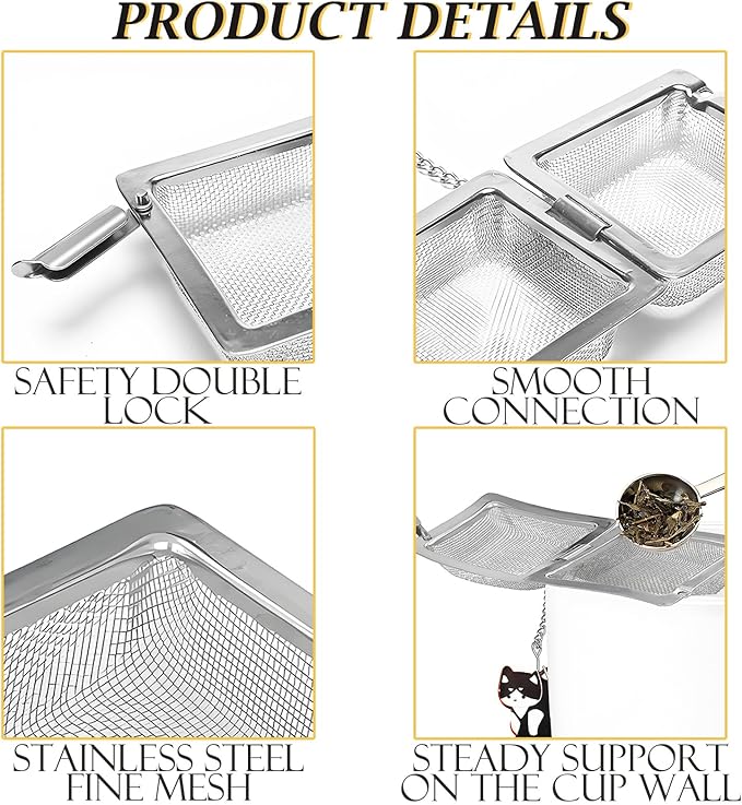 Cat Tea Infuser Set, 2 PCS Cubic Tea Diffusers for Loose Tea, Stainless Steel Tea Ball with Cute Charm Pendant, Reusable Tea Steeper for Tea Extraction and Cold Brewing, Black & Orange Cat