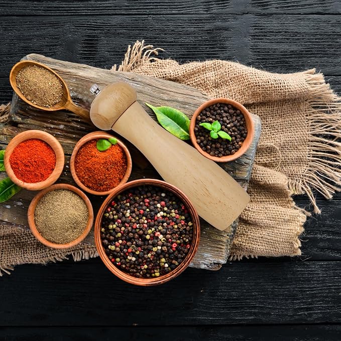 ManGotree Wooden Pepper Grinder, Adjustable Coarseness Pepper Mill, Refillable Manual Salt Grinder, Oak Wood Pepper Grinder Mill for Kitchen, 8 Inch (Natural)