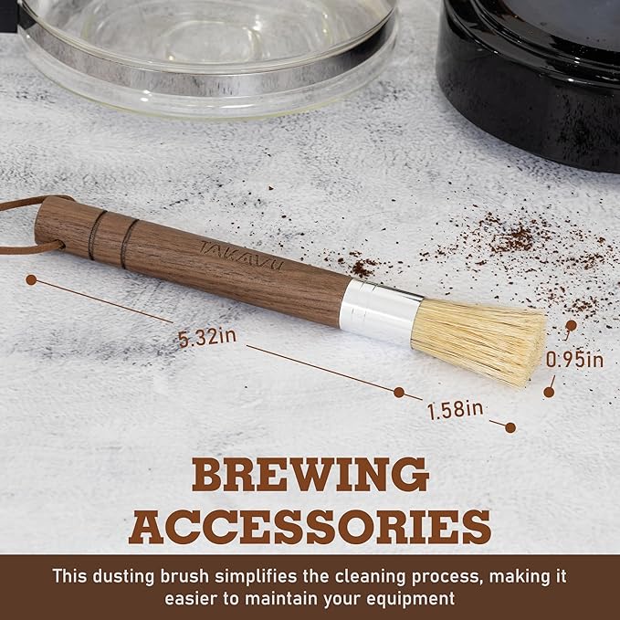 Takavu Coffee Grinder Cleaning Brush, Barista Brush with Stiff White Boar Bristle, Espresso Machine Cleaner Tool, Brista Dusting Accessories Used on Group Heads Shower Screen Portafilter Scoop Tamper
