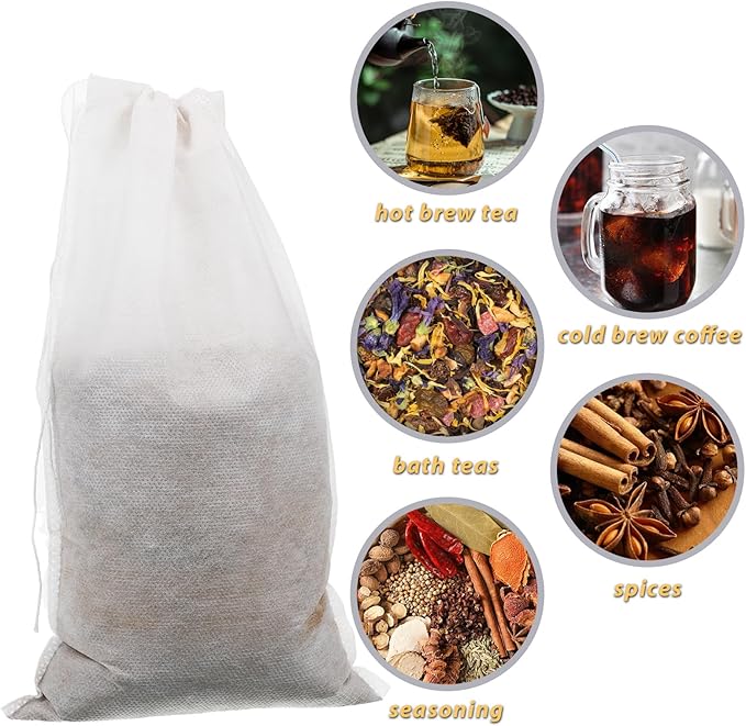 50 PCS Cold Brew Bags 6x10 Inch, No Mess Cold Brew Coffee Filter Bags Fine Mesh Brewing Drawstring Pouches Large Empty Tea Bag for Loose Leaf Tea, Iced Coffee, Pice, Home Brewing