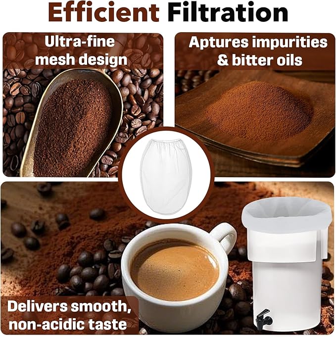4-Pack Cold Brew Coffee Filter Bag - Compatible with 5 Gallon Toddy Cold Brew System, Washable & Reusable Nylon Mesh Filter for Commercial/Home Brewers, High-Efficiency Filtration