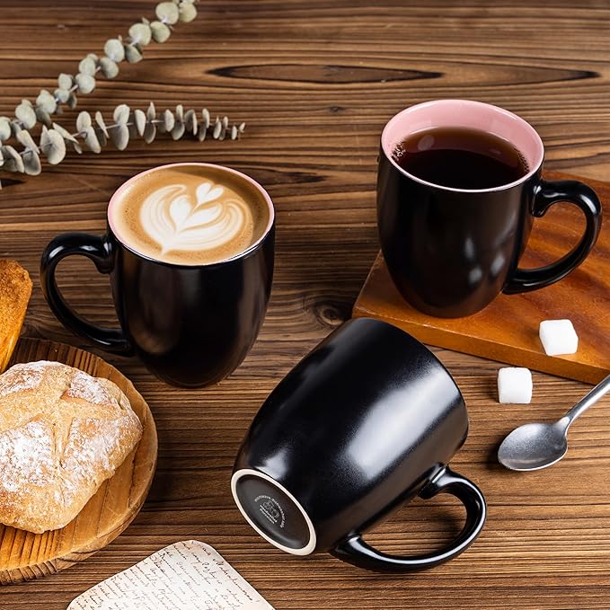 GBHOME 12oz Coffee Mugs Set of 6, Large Ceramic Coffee Mugs for Man, Woman, Dad, Mom, Modern Coffee Mugs Set with handle for Tea/Latte/Cappuccino/Milk/Cocoa. Dishwasher&Microwave Safe,Pink