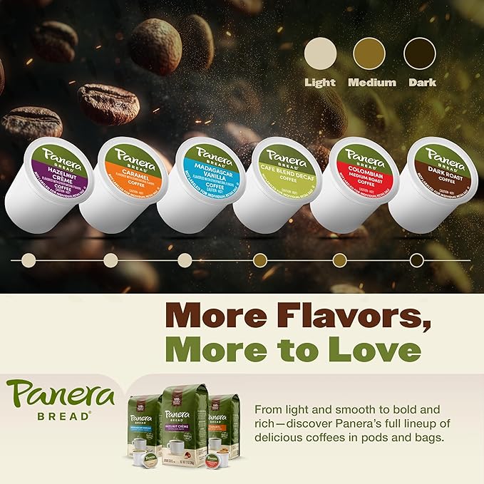 Panera Bread Dark Roast Coffee Pods, 100% Arabica Compatible, Bold & Smooth Dark Chocolate Finish, Kosher Certified, Recyclable Single Serve Cups, 96 Single Serve Pods (4 Packs of 24)