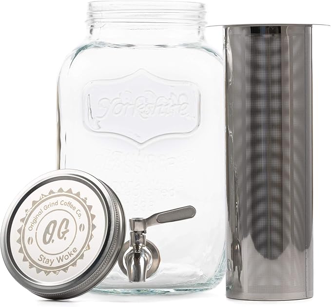 REPLACMENT FILTER ONLY - Cold Brew Filter for 1 Gallon Mason Jars, Stainless-Steel Ultra Fine Mesh, Reusable Replacement Brewing Accessory, Supports Fresh Tea | Original Grind Co.