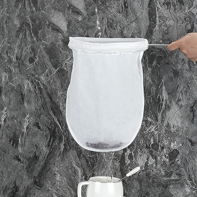 4 Pack Ultra Fine Mesh Coffee Strainer Bag with 1 Frame Handle, 200 Mesh Food Grade Nut Milk Bag, Reusable Kitchen Strainer Fine Mesh for Soy Milk, Juice, Tea Leaf Filter, Honey, Wine (Medium)