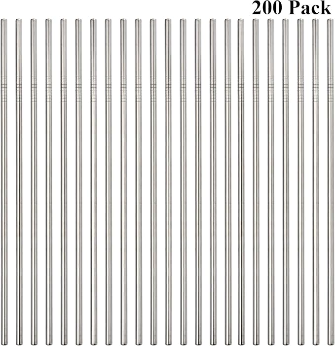Reusable Metal Straws 200 Pack,10.5" Stainless Steel Straws All Straight Straws for 30oz Tumblers Yeti Cups Travel Mugs,Drinking Metal Straws In Bulk For Wholesale(200Pack Straight-Silver-10.5")