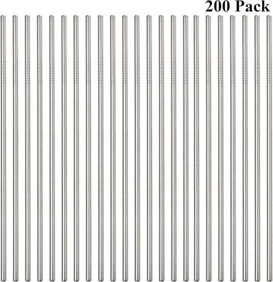 Reusable Metal Straws 200 Pack,10.5" Stainless Steel Straws All Straight Straws for 30oz Tumblers Yeti Cups Travel Mugs,Drinking Metal Straws In Bulk For Wholesale(200Pack Straight-Silver-10.5")