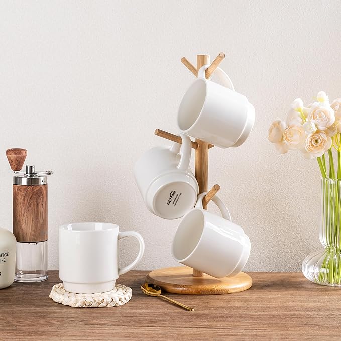 GBHOME 11OZ Stackable Coffee Mugs, Ceramic Coffee Mugs Set of 12 for Man,Woman,Dad,Mom, Porcelain Coffee Mugs for Latte/Cappuccino/Cocoa. Dishwasher&Microwave Safe, Off White