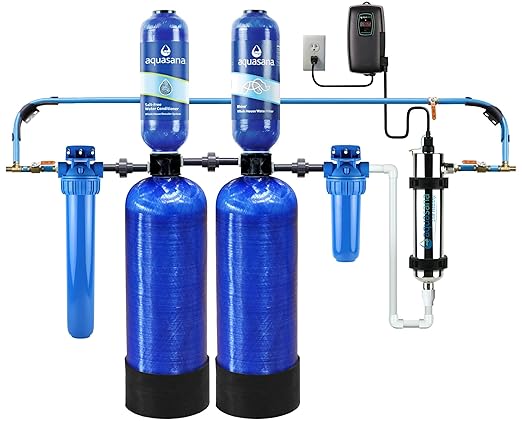 Aquasana Whole House Well Water Filter | 500K Gallons | UV, Carbon & KDF | Salt-Free Softener Alternative | Install Kit | Tackles up to 99.99% Chlorine, Bacteria, Viruses & Scale | EQ-WELL-UV-PRO-AST