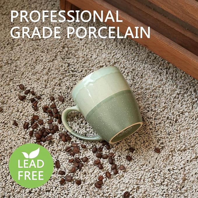 Bosmarlin Ceramic Coffee Mug Set of 4, 17 Oz, Green Coffee Cups with Big Handle, Microwave Safe, Unique Reactive Glaze