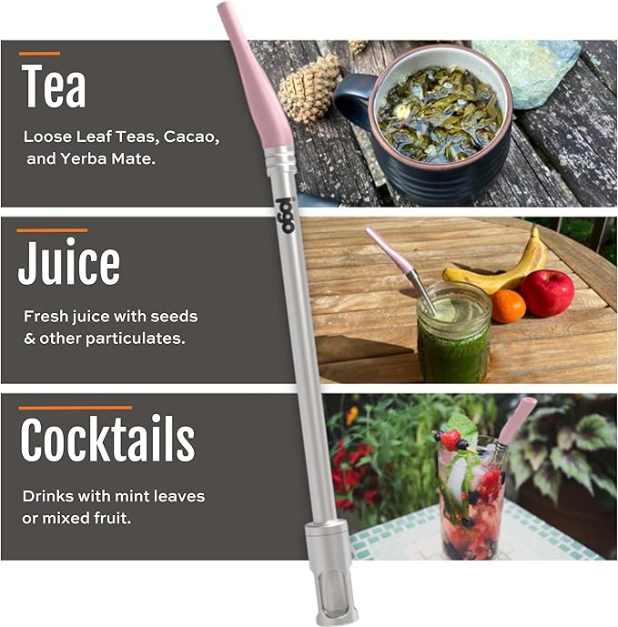 JoGo - The Original Coffee and Tea Brewing Straw - Portable Coffee Maker - Stainless Steel Single Serve Strainer - Filter Function for Hot & Cold Brew - Yerba Mate Straw for Loose Leaf Teas & Coffee
