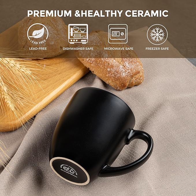 GBHOME 12oz Coffee Mugs Set of 6, Large Ceramic Coffee Mugs for Man, Woman, Dad, Mom, Modern Coffee Mugs Set with handle for Tea/Latte/Cappuccino/Milk/Cocoa. Dishwasher&Microwave Safe,Multi-Color