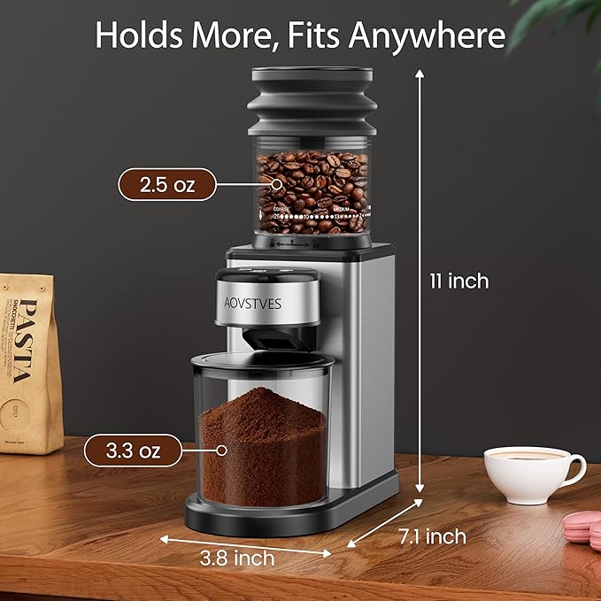 Conical Burr Coffee Grinder for Home,25 Precise Grind Settings,60-Second Timer,Easy to Clean Stainless Steel Burrs,Anti-Static & Anti-Slip Base