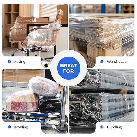 IDL Packaging 3" Stretch Wrap Mini Roll, 700 feet, 120 Gauge (Pack of 4) with a Plastic Handle Included – Industrial Grade Clear Plastic Wrap – Improved Protection for Packing, Moving, or Office