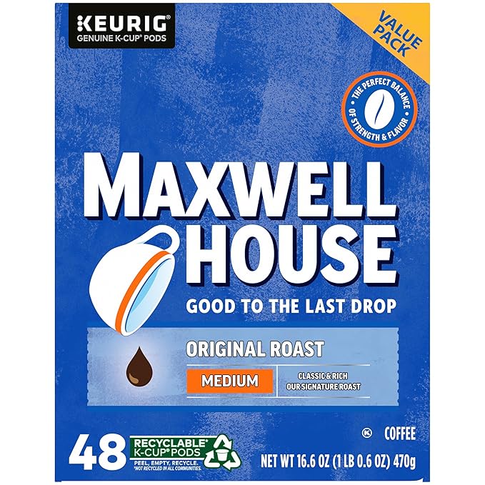 Maxwell House Original Roast Medium Roast K-Cup Coffee Pods, 48 ct. Box (Pack of 2)