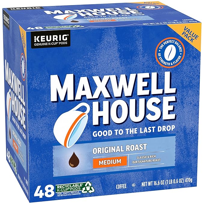 Maxwell House Original Roast Medium Roast K-Cup Coffee Pods, 48 ct. Box (Pack of 2)
