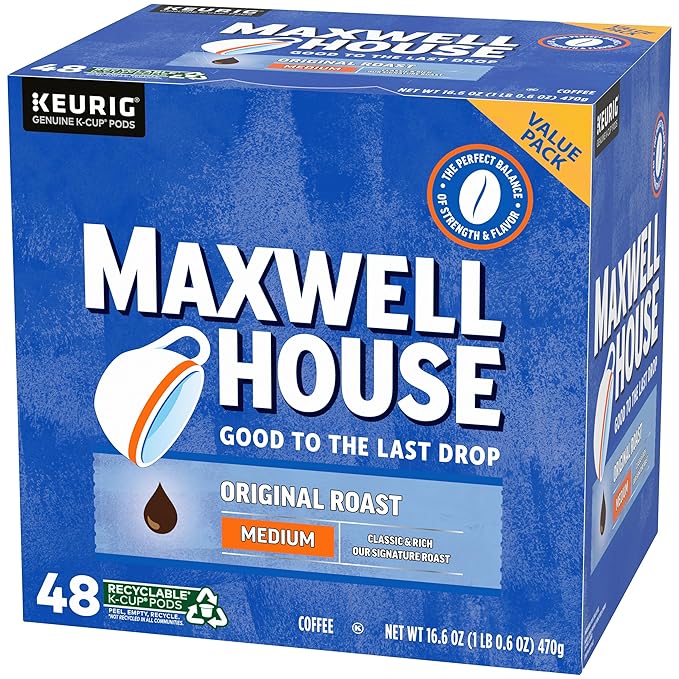 Maxwell House Original Roast Medium Roast K-Cup Coffee Pods, 48 ct. Box (Pack of 2)